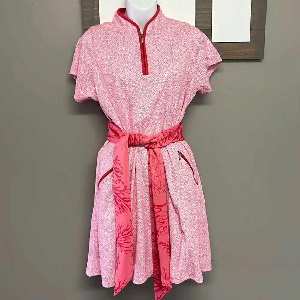 Bermuda Sands Tropical Golf Dress with White Pull-On Athletic Shorts & Belt-Med